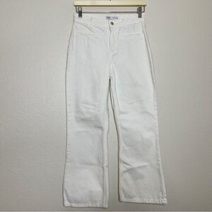 ZARA Flare Jeans Size 2 100% Cotton Denim 26" White High Rise Spring Preppy